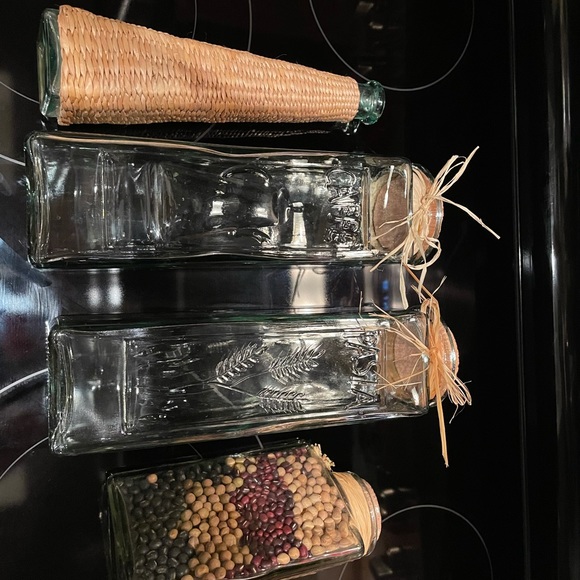 Coffee Pasta Beans thick glass canisters olive oil vintage farmhouse rustic rare - Picture 3 of 8